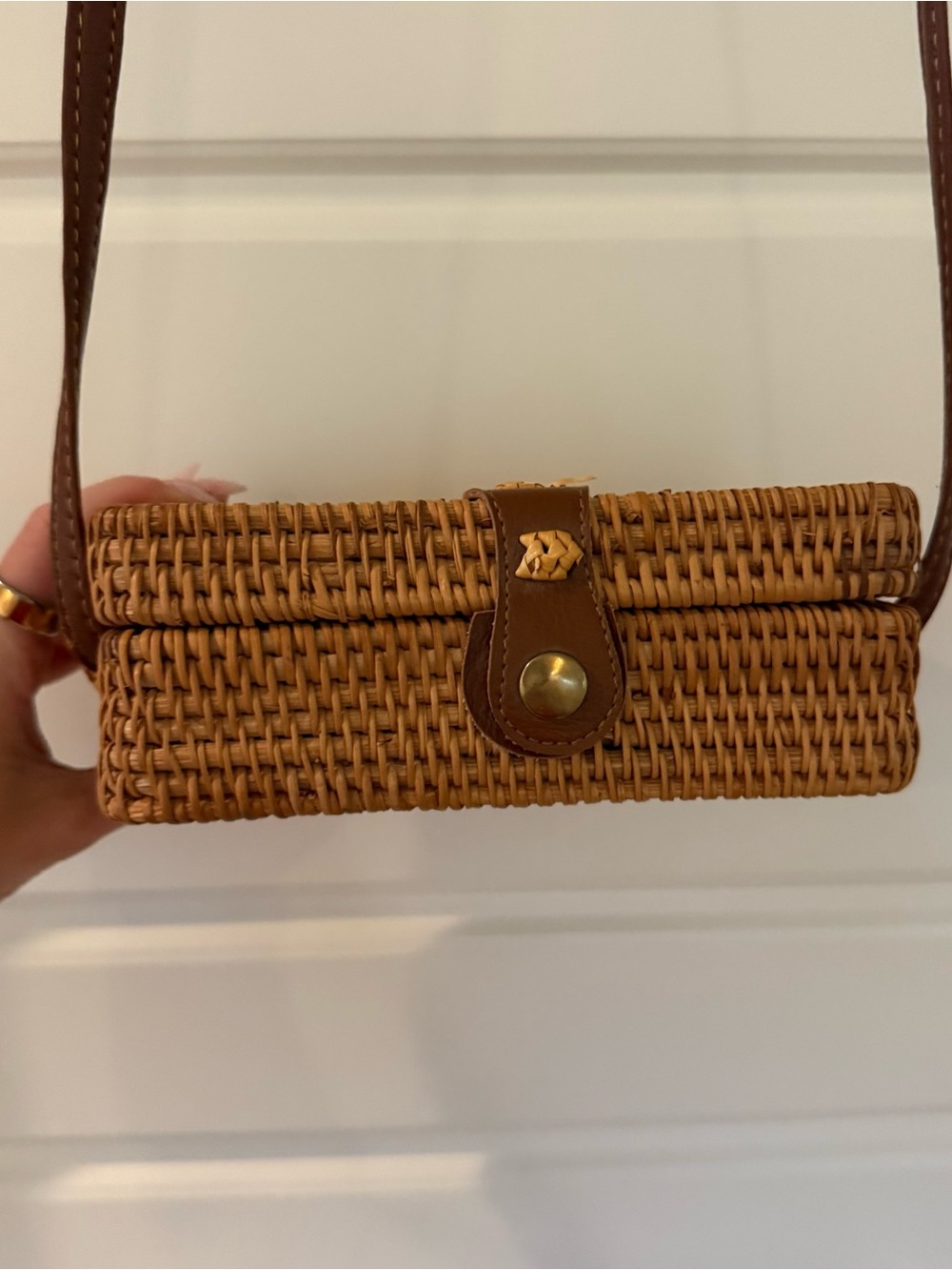 Woven Rattan Crossbody Bag in Natural Brown - Picture 5 of 9